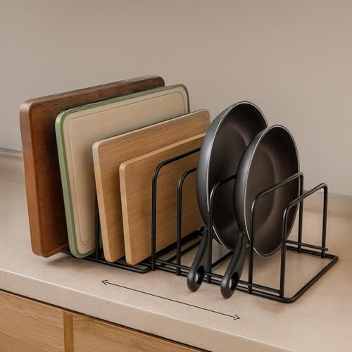 Image of Cast Iron Frying Pan Holder Organizer Rack, Pans Pot Stand cutting board Dish Rack Storage Stand for Kitchen Cabinet, Countertop, [ Without pan]
