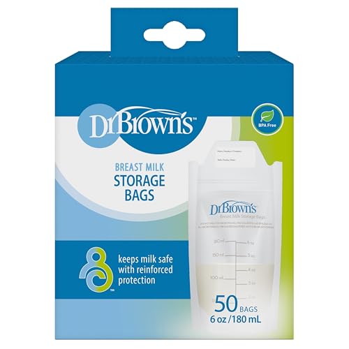 Image of Dr. Brown’s Breast Milk Storage Bags, Disposable and Durable Bags for Freezing & Heating Breast Milk, (50ct) 6 oz Bags, BPA free