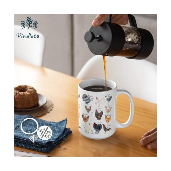 Vivulla68 breeds of chicken coffee mug 15oz with keychain chicken gifts for chicken lovers chicken mom stuffs chicken coffee cup for women chicken themed gifts chicken lady gifts  urban country home decor