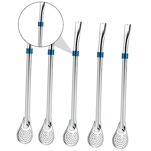 LEDMOMO 5個 不??フィルター付きストロー兼攪拌スプーン ファッションデザイン 平口設計 コーヒー ティー用フィルタースプーン