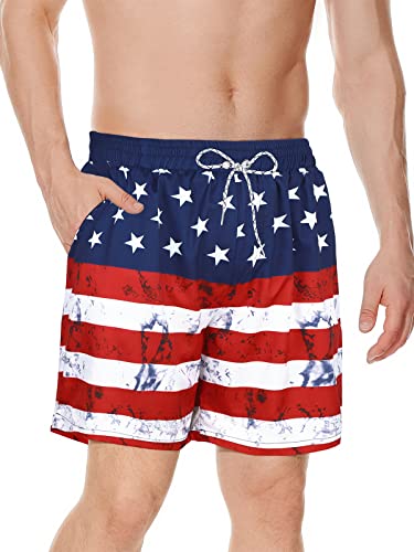 Century Star Mens Swim Trunks With Compression Liner Quick Dry America Flag Style Bathing Suits With Pockets Swim Shorts America Flag Large #TOP1