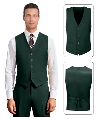 Image of Men's 3 Piece Slim Fit Suit Set, Two Button Blazer Solid Jacket Vest Pants Wedding Business Suit