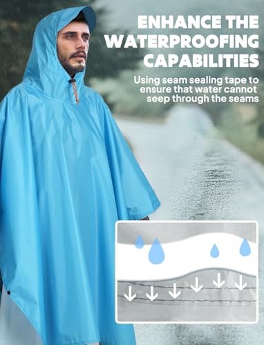 ANYOO Waterproof Rain Poncho Lightweight Reusable Hiking Rain Coat Jacket with Hood for Outdoor Activities,One Size