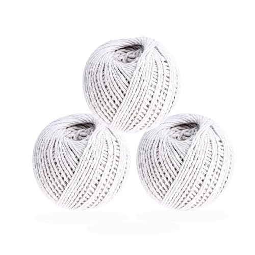 3x 100% Cotton String Balls Kitchen Twine for Meat Durable White Twine for Gardening DIY & Crafting Gift Wrapping & Butchers String (45M x 3) 135M