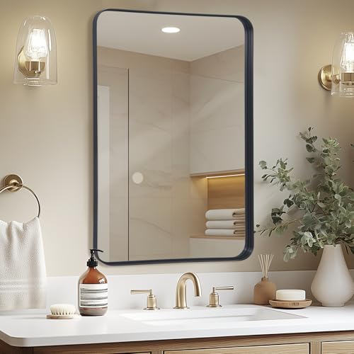 Specchio-Bagno 60x90 CM Nero Specchio da parete design moderno Profondità di 3.5 cm Specchio Bagno Orizzontale/Verticale decorazione da parete per camera da letto, ingresso, soggiorno, corridoio
