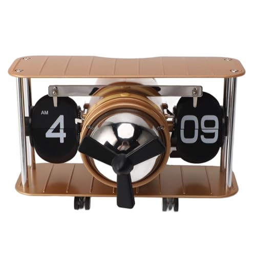 Horloge mécanique de bureau en forme d'avion doré pour déco vintage