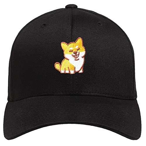 Shiba Inu Novelty Black Baseball hat Men Women Embroidered Dog Dad Hat with Design Baseball Cap Adjustable Pure Cotton