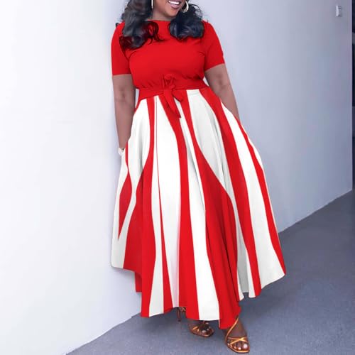 Image of BFFBABY Plus Size Dress A Line Dresses for Women Summer Long Dresses with Sleeve Casual Belted