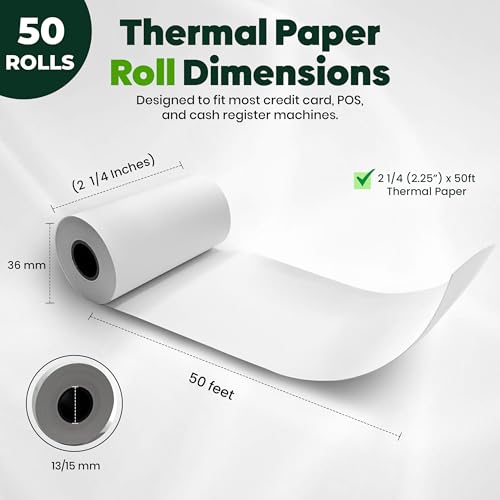 PM Company Thermal Paper Receipt Rolls – BPA-Free Receipt Paper for Credit Card Machines – Fits All Standard Terminals (Size: 2 1/4\" x 50 ft) (Pack of 50) - Thumbnail 2