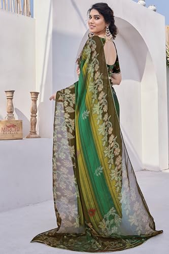 Image of MIRCHI FASHION Saree for Woman Chiffon Foil Work Floral Printed | Ethnic Sari for Function and Farewell with Unstitched Blouse Piece (Available in 15 Colors)