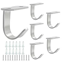 Piutouyar 6 Pack Silver Screw Mounted Ceiling Hooks, Heavy Duty Under-Shelf Coat Hook, Stainless Steel Towel/Robe Clothes Hook Hanger for Cabinet, Kitchen, Cupboard, Bathroom