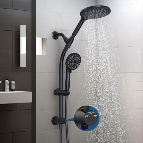 Ducha doble giratoria con barra ajustable negro mate
