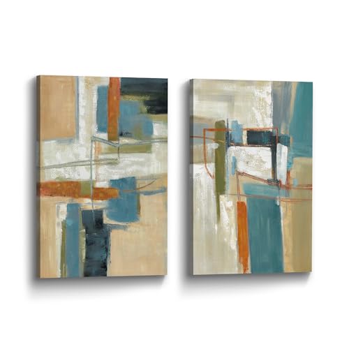 Geometric Canvas Picture Wall Art: 2 Piece Abstract Shape Pattern Print Modern Minimalist Vertical Aesthetic Artwork Decor for Living Room Bedroom