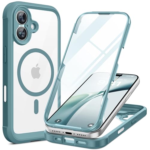 Image of Miracase for iPhone 17 Case 6.3'', Full-Body Military Grade Drop Protection Outdoor Phone case with Built-in Glass Screen &Camera Control,Easy Installation,No Gap,Compatible with MagSafe, Green