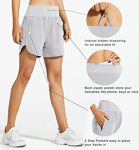 Image of Libin Women's 5 Inches Athletic Running Shorts with Liner Quick Dry Workout Gym Shorts for Lounge Sports with Zipper Pockets