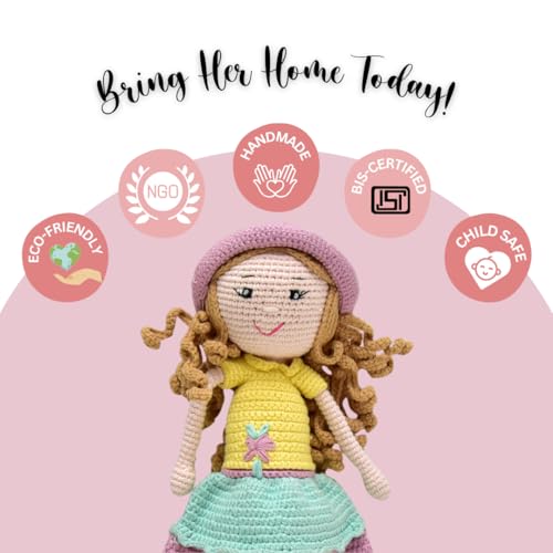 Image of Happy Threads Handmade Crochet Doll - Cecilia | Amigurumi Toys for Girls & Boys | Soft Doll for Kids | Ideal Crochet Soft Toys for Gifting & Nursery Decor, Eco-Friendly, BIS Certified (100% Cotton)