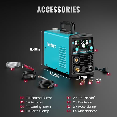 Image of Bestarc Plasma Cutter, [Large LED Display] 55A Plasma Cutter Machine 110 /220V Dual Voltage IGBT Inverter, 5 /8 Inch Clean Cut 3 /4 Inch Max Cut, Post Flow, 2T /4T for Beginners DIY