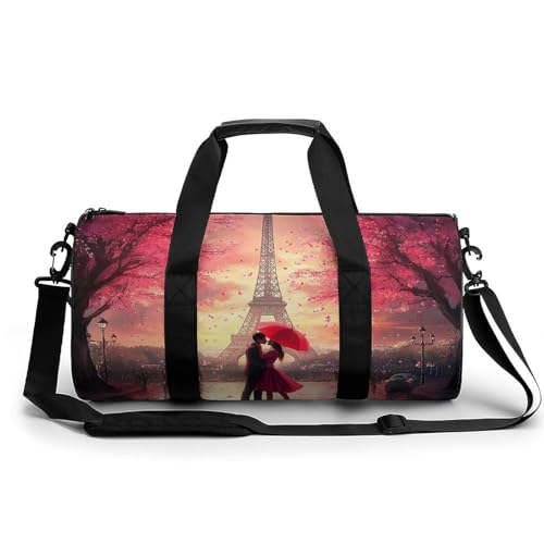 Couples Kiss in Paris Eiffel Tower Gym Bag Travel Duffel Bag Lightweight Carry On Weekender Bag Tote Bags for Women Men