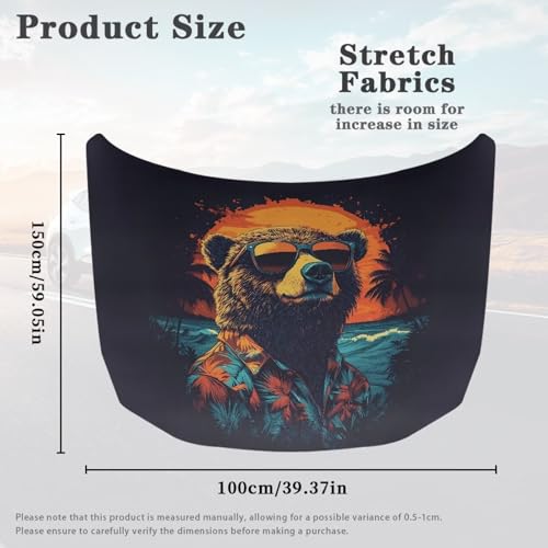 Image of 59x39 Inch Funny Bear Car Hood Cover Protector Waterproof Polyester Auto Hood Flag Stretchable Automotive Exterior Accessories Suitable Most Sedans SUV Trucks