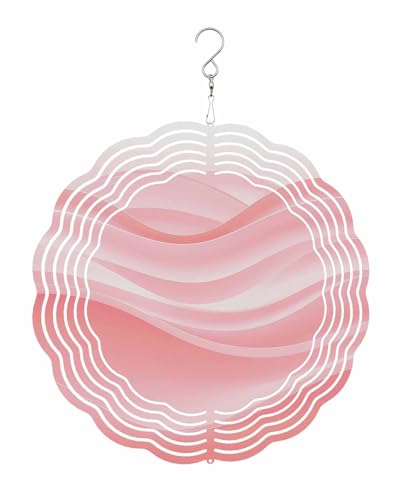Abstract Wind Spinners, Gradient Pink Fluid Hanging Wind Spinners for Yard and Garden 3D Stainless Steel Metal Sculptures Crafts Ornaments 10 Inch