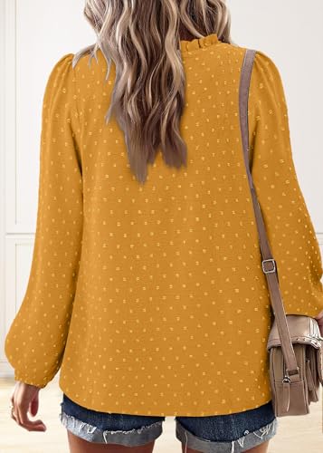 BETTE BOUTIK Women Boho Long Sleeve Shirts Dressy Casual V Neck Fall Fashion Tops Swiss Dot Flowy Blouses