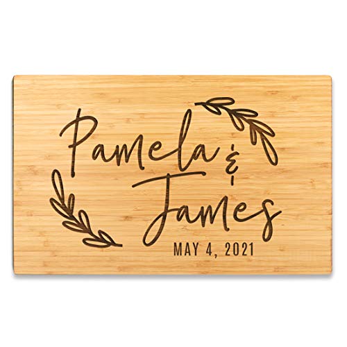 Andaz Press Personalized Large Bamboo Wood Cutting Board Gift, 17.75 x 11-inch, Olivia & James, Diagonal Leaves, May 4, 2026, 1-Pack, Custom Engraved Serving Chopping Board Christmas