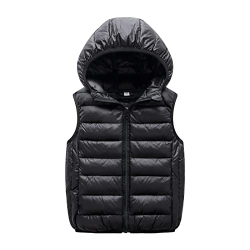 Yishengwan Doudoune Sans Manche Enfant Down Gilet Fille Garçon Sans Manches Veste Manteaux Gilet à Capuche Noir 160 Cover