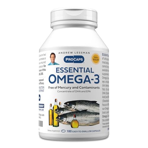 ANDREW LESSMAN Essential Omega-3 Unflavored - 180 Softgels - Ultra-Pure, High Potency Omega-3 Oils. High DHA, No Stomach Upset, No Contaminants, No Mercury. Small Easy to Swallow Softgels