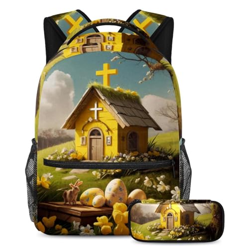 Sac à dos grande capacité motif maison de Pâques multicolore