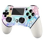 AceGamer Wireless Controller for PS4, White Crack Custom Design with RGB Light,1000mAh Battery and 3.5mm Audio Jack, V2 Gamepad Joystick Compatible with PS4/Slim/Pro and Windows PC (Led White)