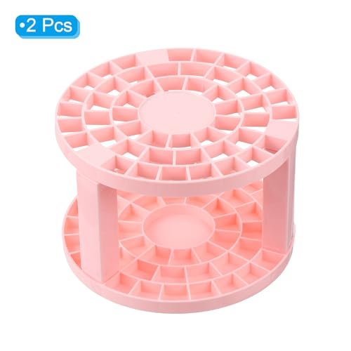 Image of PATIKIL 2pcs Minimalist Pink Paint Brush Holder, 49 Holes Plastic Storage Desk Stand for Artist Desk Makeup Pencil