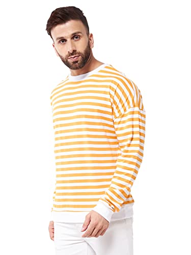 Image of GRITSTONES Men OversizedRound Neck Stripe Drop Shoulder Cotton T-Shirt