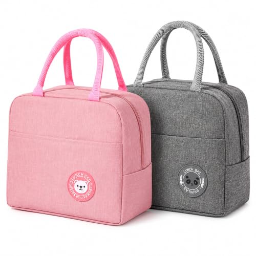 Image of Milton Lunch Bag Set of 2 with Insulated Interior, Reusable Food Carrier for Office School College and Daily Commute, Lightweight Design with Spacious Storage, (Pink,Grey