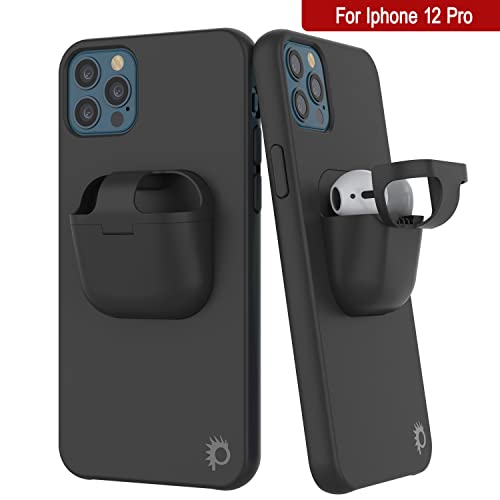 Punkcase Iphone 12 Pro Airpods Case Holder (Centerpods Series) | Slim & Durable 2 In 1 Cover Designed For Iphone 12 Pro (6.1") | Protects Your Phone & Stores Your Airpods Gen. 1 & 2 [Black] #TOP5