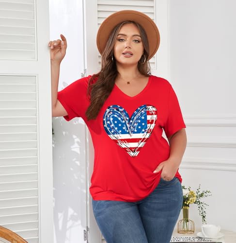 Image of ForHailey Women's Plus Size Short Sleeve Tee Shirt V Neck Basic Ladies Loose Fit T Shirt 1X-5X