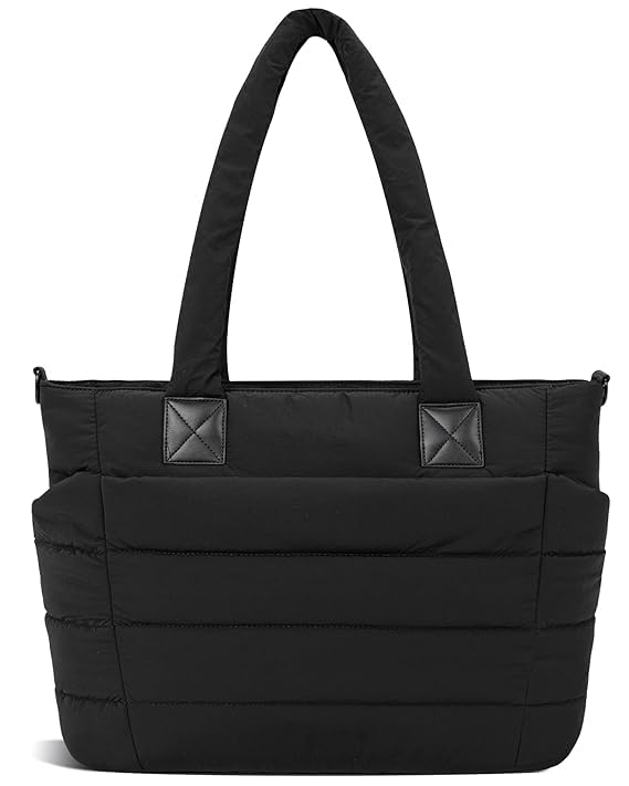 Handbag Women's Large Buffer Laptop Bag 15.6 Inch Shopper Bag Work Bag Tote Handbag Large Quilted Nurse Bag with Zipper for Compartments for Work, Travel, Gym (pack of 1 - black)-image-36