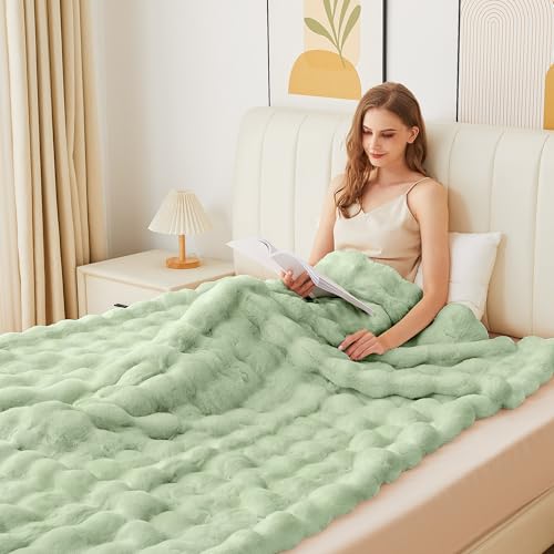 Sage Green Fluffy Comfy Blanket for Couch Living Room 50x60 Faux Fur Throw Blanket for Bed Soft Furry Cozy Best Housewarming Home Decor Gifts 860 GSM