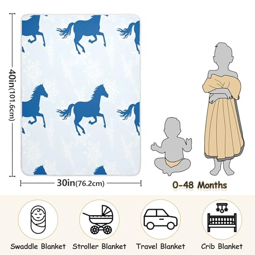 Burbuja Blue Horses Baby Blanket for Boys Girls, Nursery Soft Warm Swaddling Receiving Baby Blankets, 30x40 in Toddler Blanket3