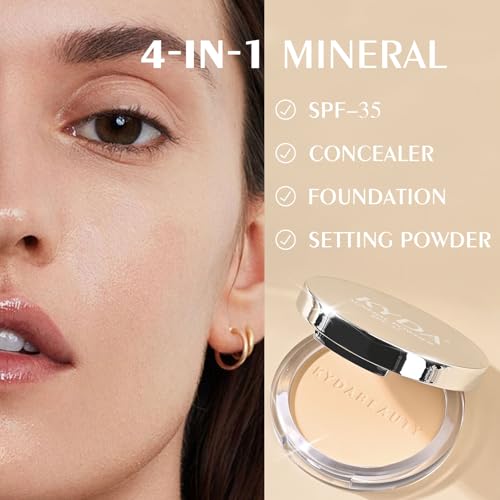 KYDA Mineral Powder SPF 35, 4-in-1 Pressed Mineral Powder, Matte Setting Powder with Concealer and Foundation, Lightweight Flawless Coverage, Skin Care Formula, Medium - Image 4