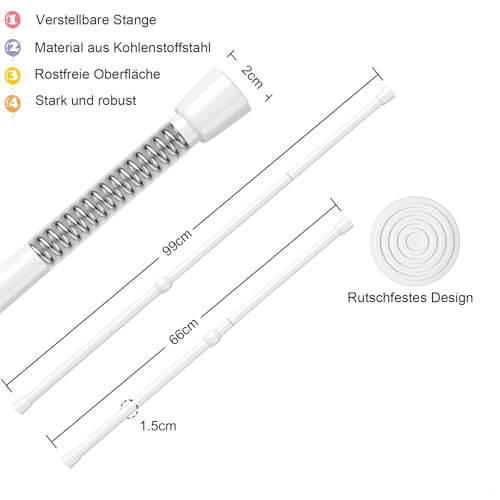 Image of AIZESI Spring Tension Rods Adjustable Tension Curtain Rod Small Tension Rod No Drilling Expandable Spring Loaded Curtain Tension Rod(White,26 inch to 39 inch-4Pcs)