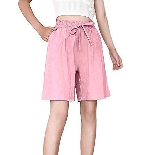 Pantalones cortos cálidos para mujer, cintura elástica, pantalones cortos de entrenamiento con bolsillos, pierna ancha, pantalones deportivos casuales de negocios, talla grande, rosa, XXL