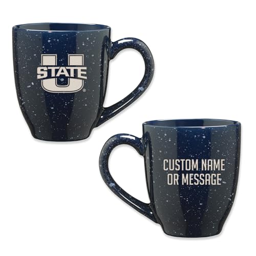 Image of Rico Industries NCAA Utah State Aggies Navy Blue Personalized 16 oz Team Color Laser Engraved Speckled Ceramic Coffee Mug