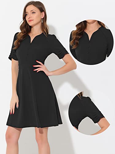 Image of Allegra K Formal Work Dress for Women's Puffy Sleeve A-Line V Neck Office Dresses