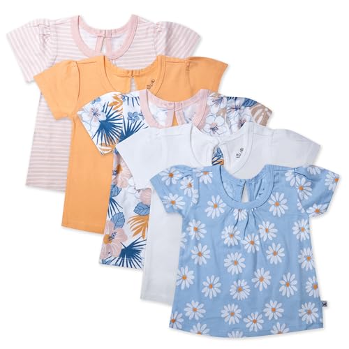 Image of HonestBaby Baby-Girls 5-Pack Puff Sleeve T-Shirts 100% Organic Cotton Baby, Toddler, Little Kid, Girl