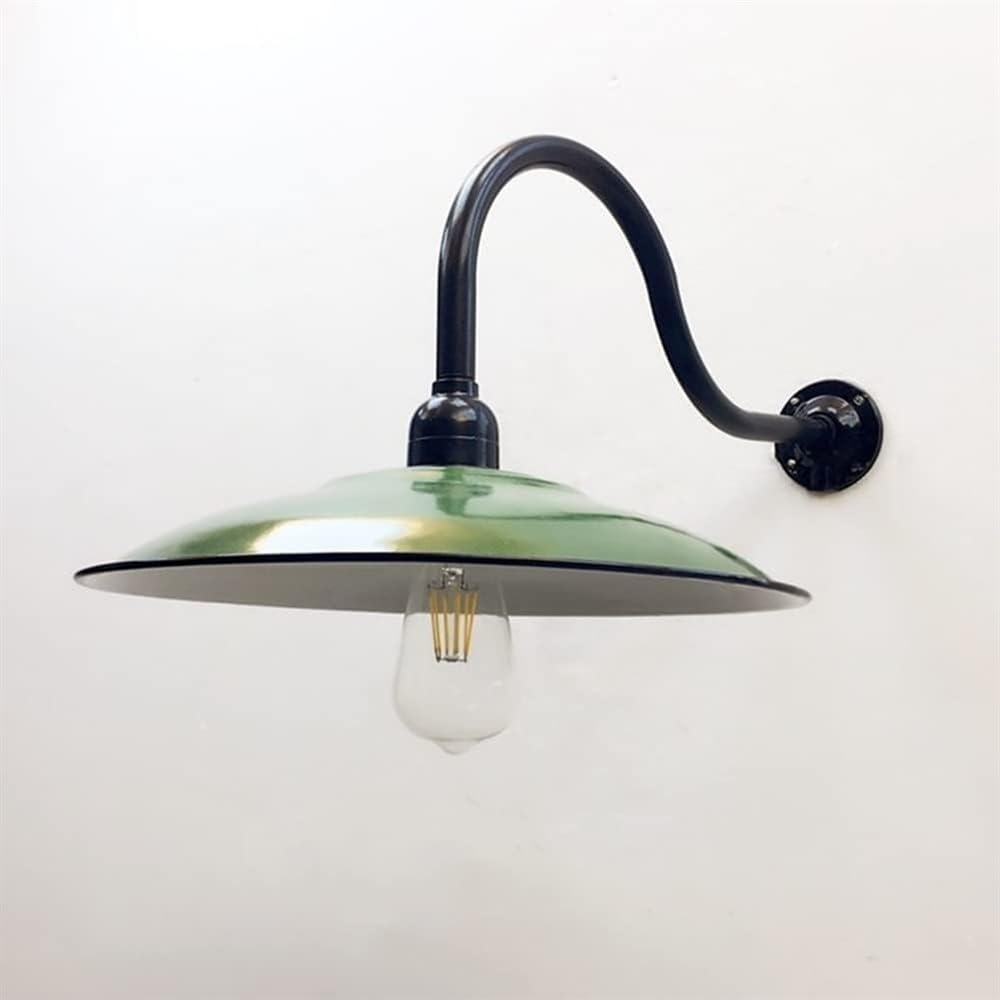 Abinlina Vintage Green Dome Industrial Wall Sconce - Large Farmhouse Outdoor Gooseneck Light Fixture for Porch & Barn(Dark Color)