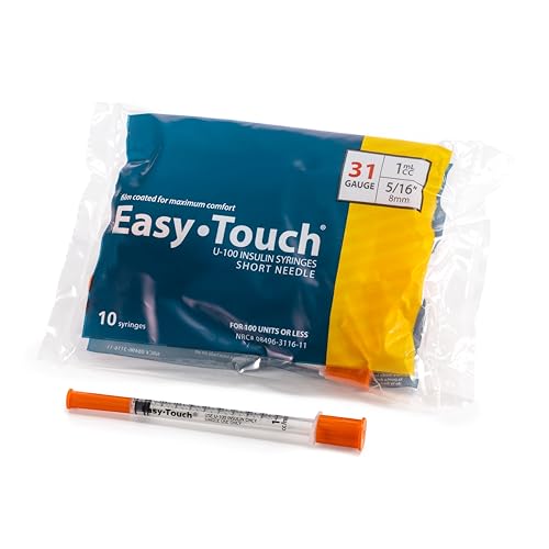 Image of Easy Touch 31 Gauge U-100 Insulin Syringes (31G 1cc 5 /16 inch) with 5 /16 inch Short Needle, 1cc (100 Unit Capacity), Bold Markings for Accurate Dosing, Disposable, Box of 100