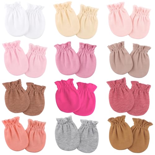 BQUBO 12 Pairs Baby Mittens Newborn Infant Toddler Mittens No Scratch Cotton Elastic Wrist Gloves Hypoallergenic for Baby Boys Girls 0-6 Months