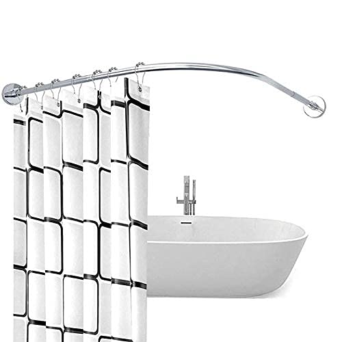 Barra de cortina de ducha curvada, barra extensible de acero inoxidable en forma de L para baño, sin taladro, fácil instalación, barra para colgar cortinas para bañeras