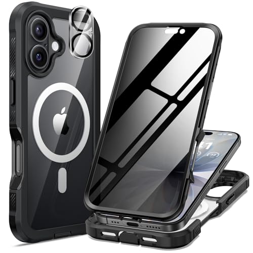 seacosmo Sichtschutz für iPhone 17 Hülle [Kompatibel mit MagSafe], Eingebaut 9H Privacy Schutzglas Screen Protector &Kamera Schutzfolie, 360 Grad Full Body Militärschutz Stoßfest Handyhülle -Schwarz