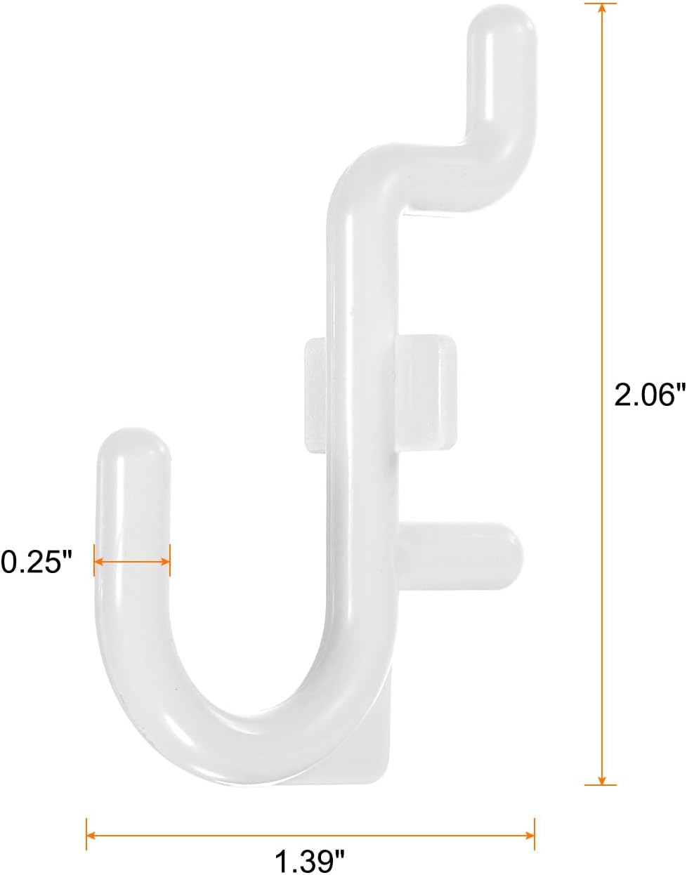 HARFINGTON 500pcs Pegboard Shelving Hooks J Style 1.39" Plastic Peg Board Display Hook Hanging Holders Wall Mount Organize Tools for Workbench Garage Kitchen Store, White